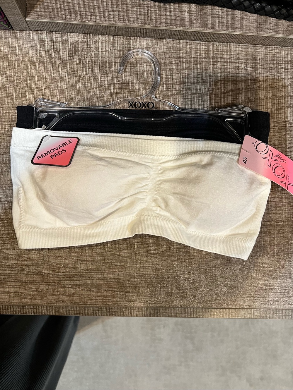 NWT Women/Girls XOXO Seamless Bandeau Set of 2 - White /Black Removable Pads 32